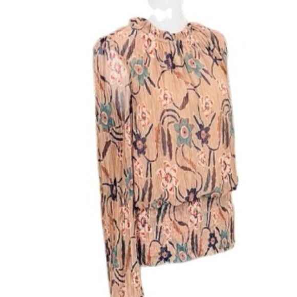 JOIE Gold Shimmer Pleated Floral Print Long Sleeve top size L - Picture 5 of 7